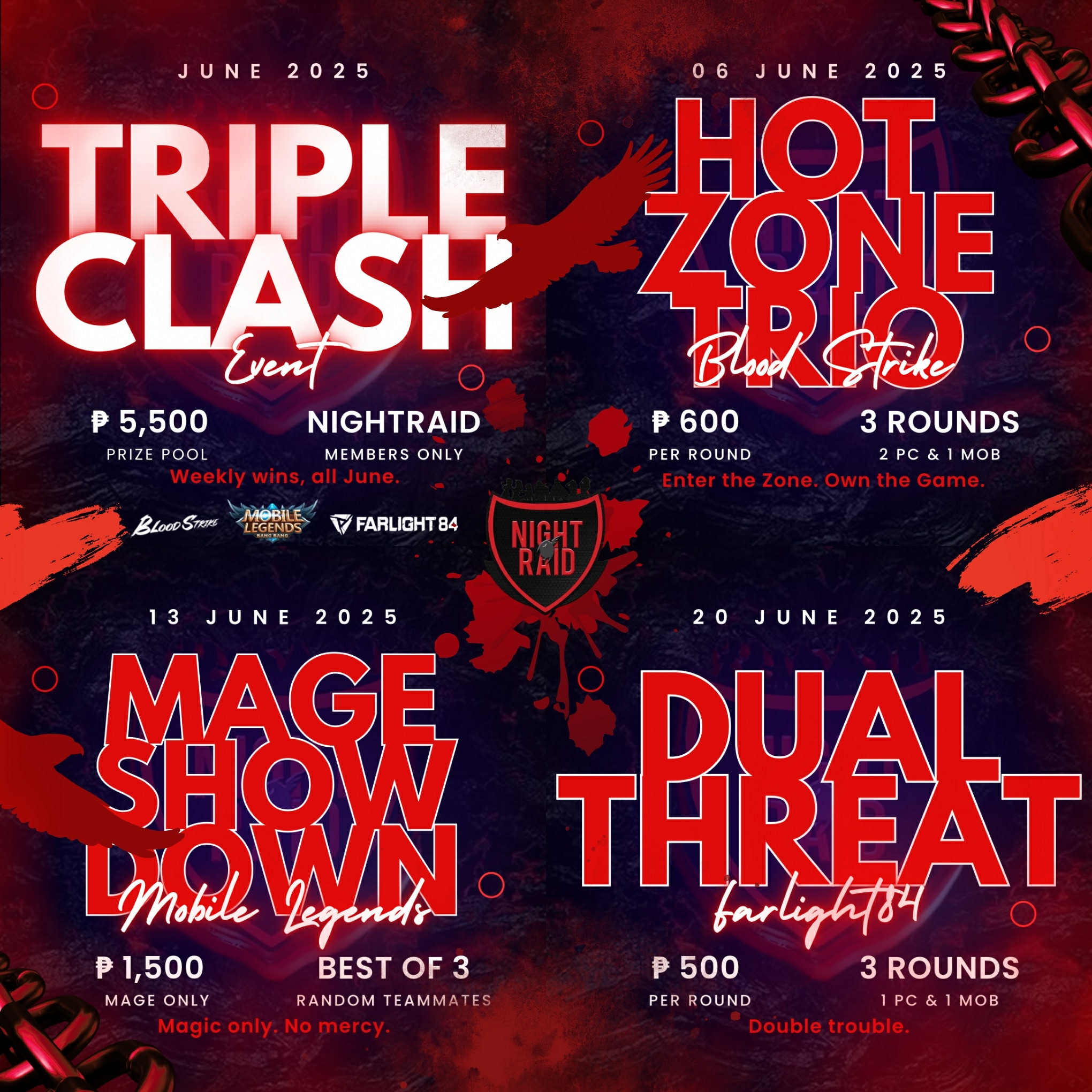 June 2025 Events - Triple Clash, Hot Zone, Mage Show Down, Dual Threat